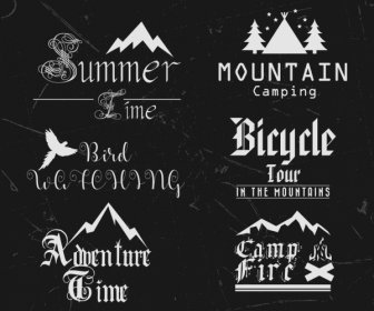 Sommer Tour Logotypes Sammlung Schwarz Weiß Kalligrafische Dekoration
