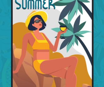Banner De Viaje De Verano Relajante Bikini Lady Sketch