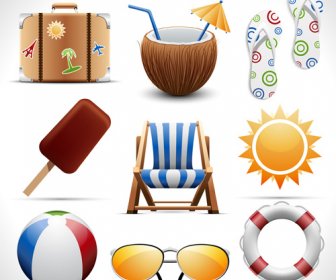 ícones De Elementos De Viagens De Verão Vetor