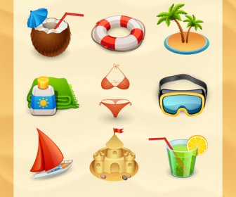 Summer Travel Elements Icons Vector