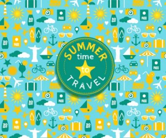 Summer Travel Seamless Pattern Background