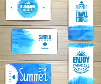 Summer Travel Watercolor Cards Vector