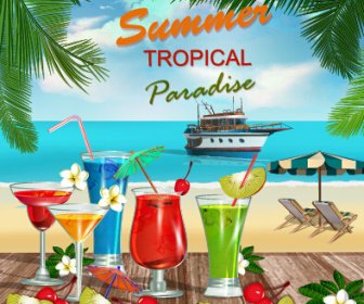 Summer Travel With Fruit Drink Vector Background