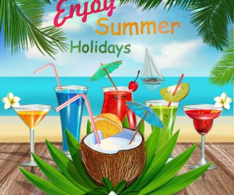 Summer Travel With Fruit Drink Vector Background