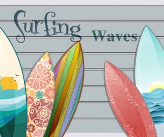 Viaje De Verano Fondo Colorido Decorado Tabla De Surf Icons