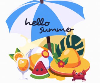 여름 방학 배너 비치 요소 스케치 다채로운 디자인
