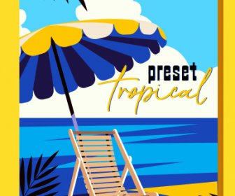 Summer Vacation Banner Beach Scene Sketch Colorful Classic