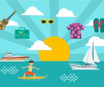 Summer Vacation Design Elements Various Beach Icons