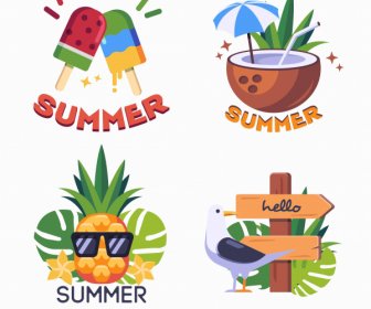 ícones De Férias De Verão Esboço Símbolos Coloridos