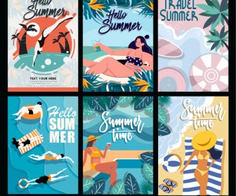 Summer Vacation Posters Beach Activities Colorful Classic Design