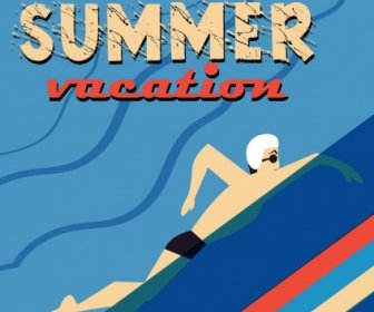 Summertime Banner Swimmer Icon Texts Decor