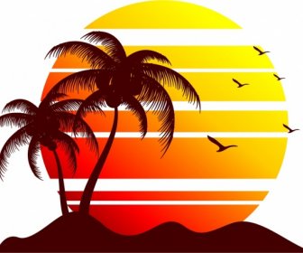太陽と海の背景のシルエットの装飾
