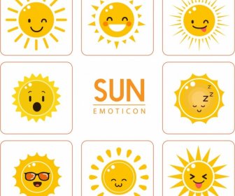Sonne-Emoticon-Design-Elemente Gelb Flach Isolierung
