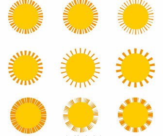 Sun Icons Collection Flat Circles Shapes