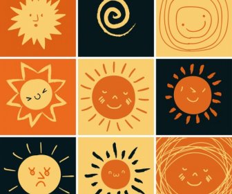 Iconos Del Sol Aislamiento Caricatura Dibujado A Mano Diseño Plano