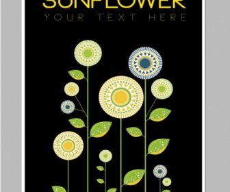 Sunflower Background Circles Green Leaf Decor Dark Backdrop