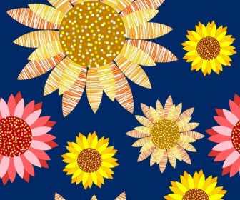 Bunga Matahari Latar Belakang Berbagai Warna-warni Datar Ikon