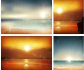 Sonnenaufgang Am Meer Hintergrund Vektorgrafiken