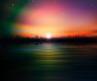 夕日の風景の背景のベクトル