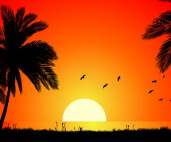 Schöner Sonnenuntergang Landschaften Vektor-Hintergrund