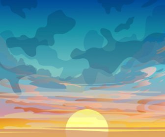 Langit Matahari Terbenam Yang Berwarna-warni Desain Klasik Lukisan