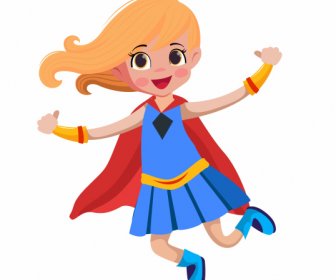 Super Heroin Icon Joyful Girl Sketch Cartoon Character