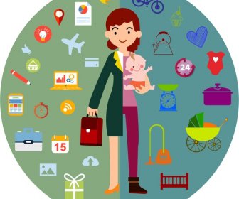 Super Mum Concept Illustration With Various Working Icons