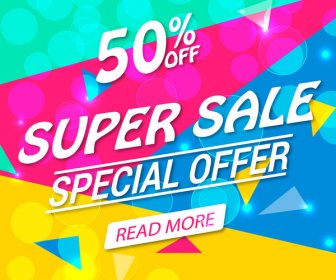 Super Sale Shining Banner On Colorful Background