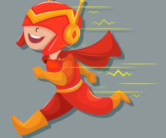 ícone Do Miúdo Do Super-herói Que Funciona O Esboço Engraçado Do Desenho Animado Do Gesto