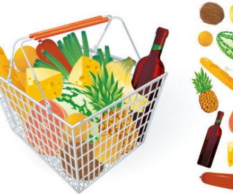 Supermarket Shopping Elements Vector