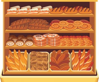 Supermarket Showcase And Food Vector Set