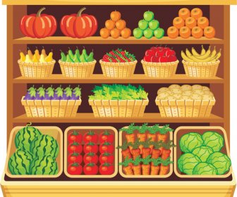 スーパー マーケットのショーケースや食品ベクトルを設定