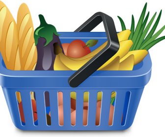 Supermarkets Shopping Basket With Food Vector