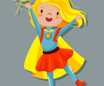 Superwoman Icon Sihir Anak Sketsa Karakter Kartun