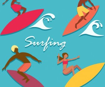 Surfer-Symbole Farbige Cartoon-design