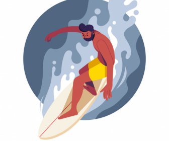 Surfing Activity Painting Dynamic Design Cartoon Character