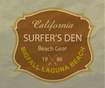 Surfing Club Logo Classical Brown Design Texts Decor