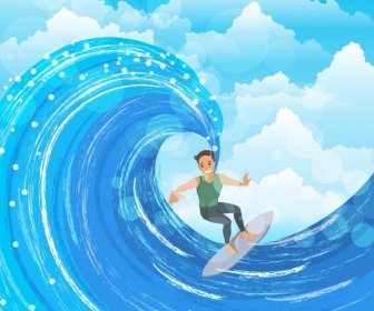 Surfing Drawing Man Surfboard Wave Icons
