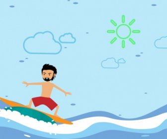 Surfing Man Theme Colorful Cartoon Style Design