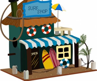 衝浪商店範本五顏六色的3d 素描