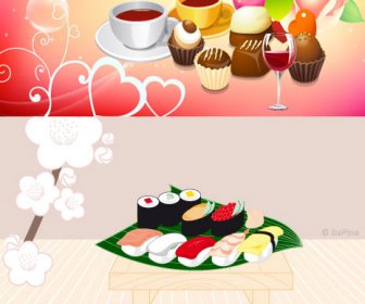 寿司とコーヒーのケーキ デザインのベクトル