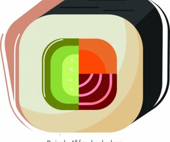 Sushi Cuisine Icon 3d Colorful Geometric Design