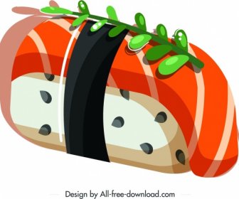 Sushi Ikona Kolorowy 3D Zbliżenie Projekt