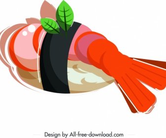 Sushi Mahlzeit Icon Garnelen Dekor Gefärbt Klassische 3d
