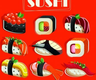 Modelo De Design Clássico Colorido De Tampa Do Menu De Sushi
