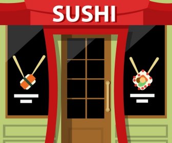 Sushi Restaurant Facade Design With Colored Style