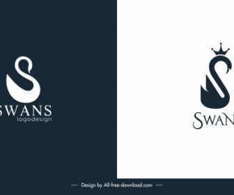 Plantillas De Logotipos De Cisnes Contrastan Diseño De Formas Planas Remolinos