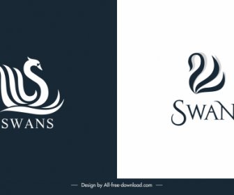 шаблоны логотипа лебедя темный яркий плоский эскиз