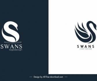 Kuğu Logo şablonları Düz Eskiz Koyu Parlak Dekor