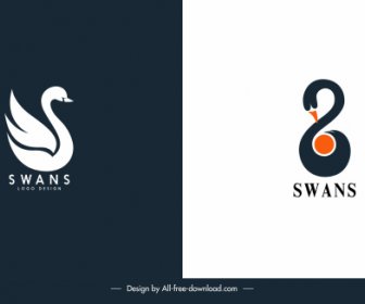 Logotipos Cisne Flat Esboço Escuro Brilhante